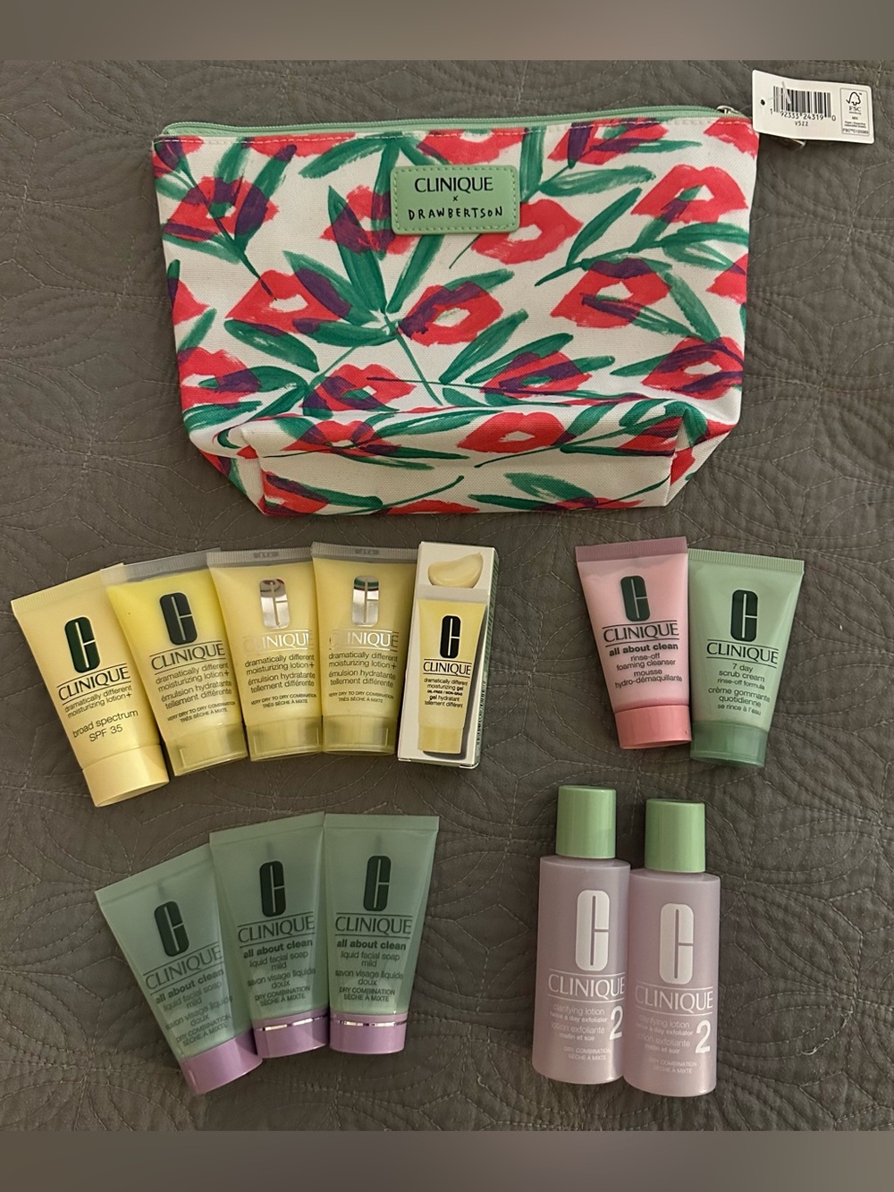 New 12 Piece Travel Size Clinique Skincare Lot Bundle + Cosmetic Bag